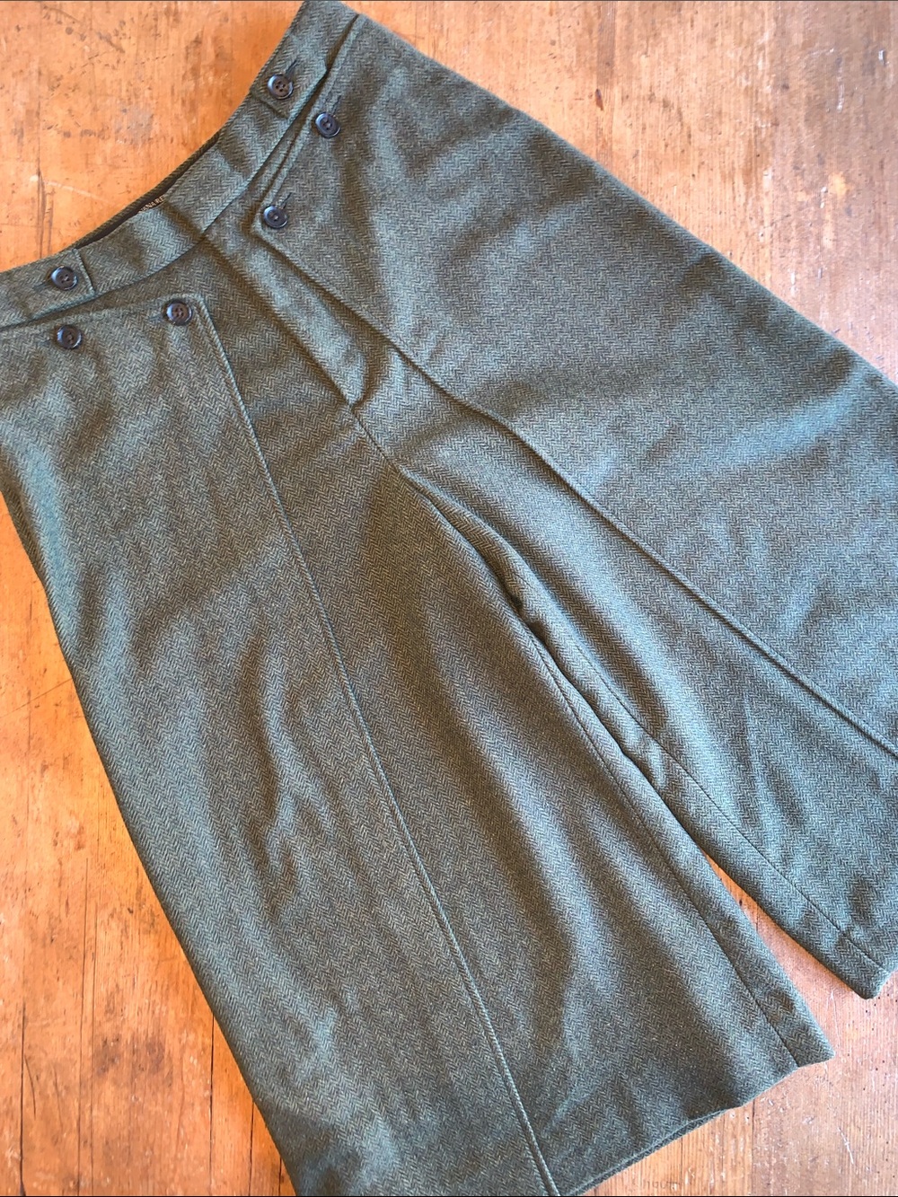Tweed Wide Leg Olive Green High-Waist Trousers - Picture 14 of 16